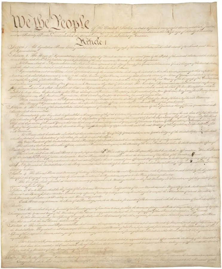 The first page of the United States Constitution