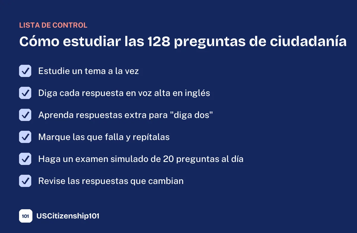 Lista para estudiar las 128 preguntas de ciudadanía