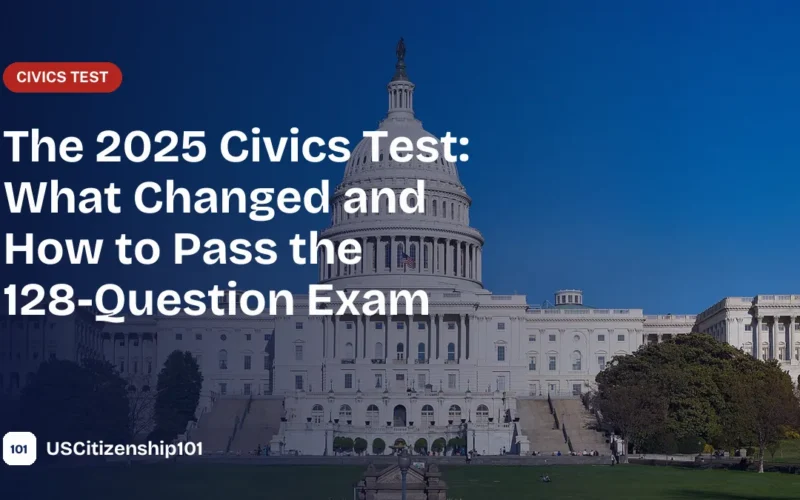2025 civics test guide with the U.S. Capitol in the background