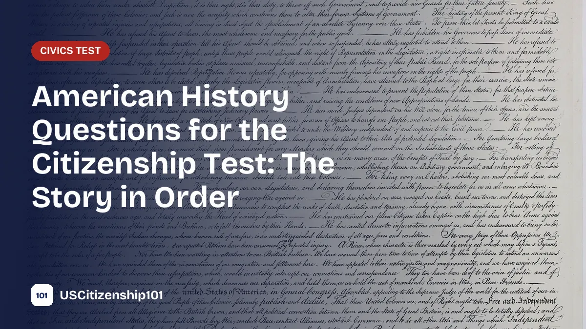 American history questions for the citizenship test, with the Declaration of Independence