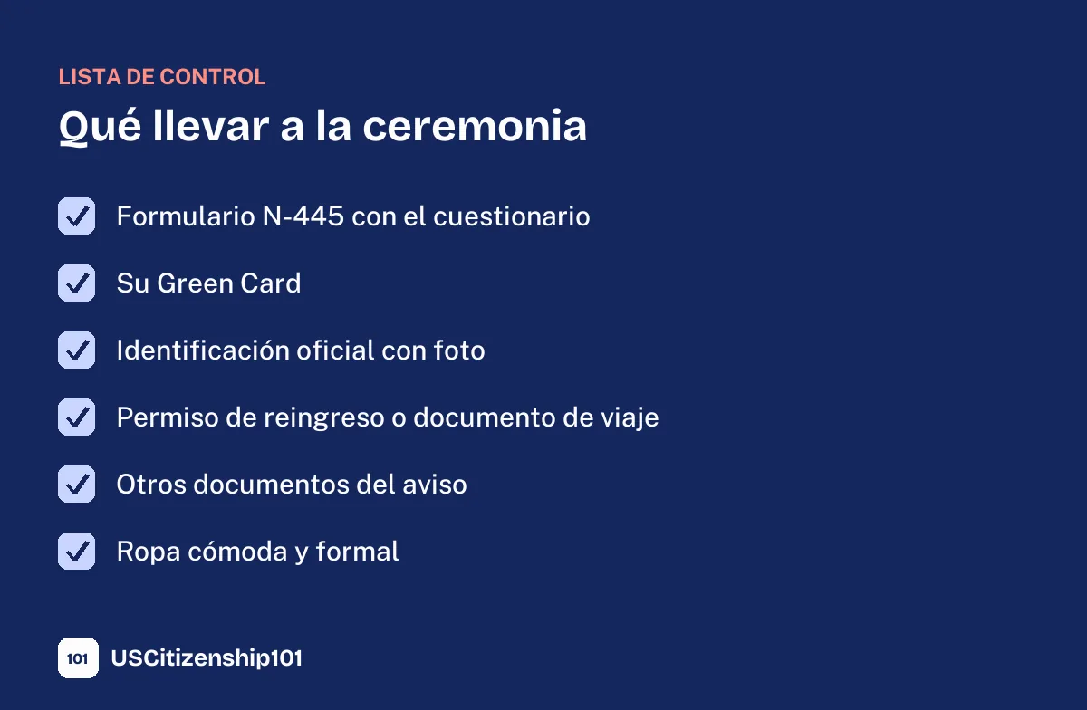 Lista de lo que debe llevar a la ceremonia de juramento