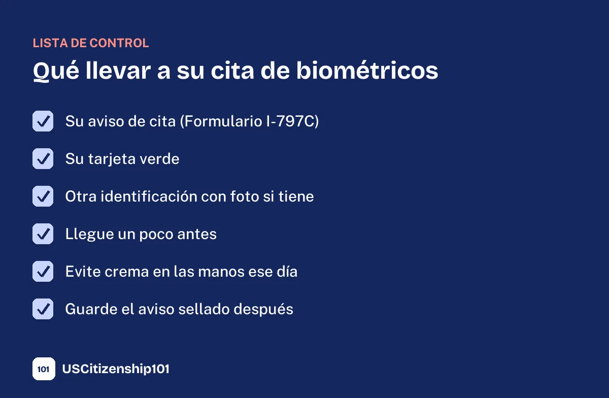 Qué llevar a su cita de biométricos