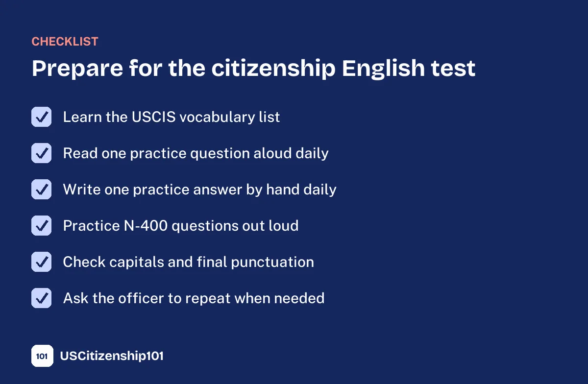 Checklist to prepare for the citizenship English test