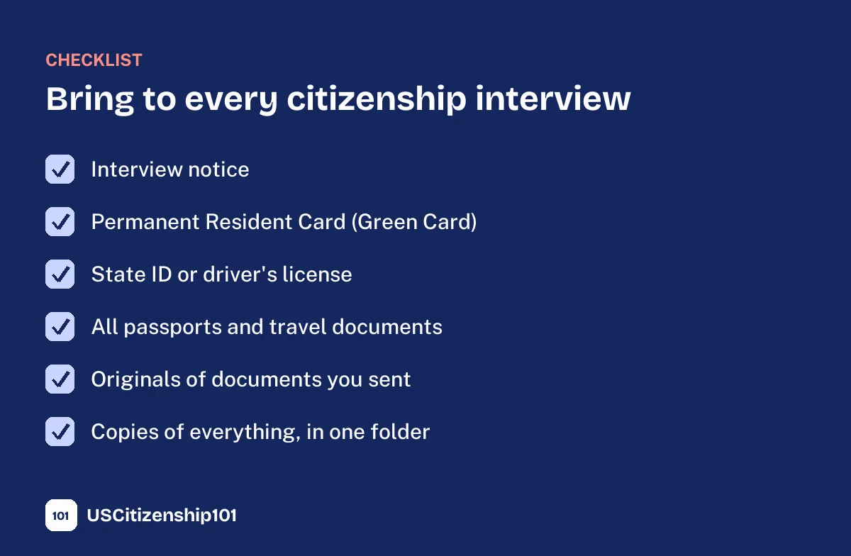 The citizenship interview documents every applicant should bring