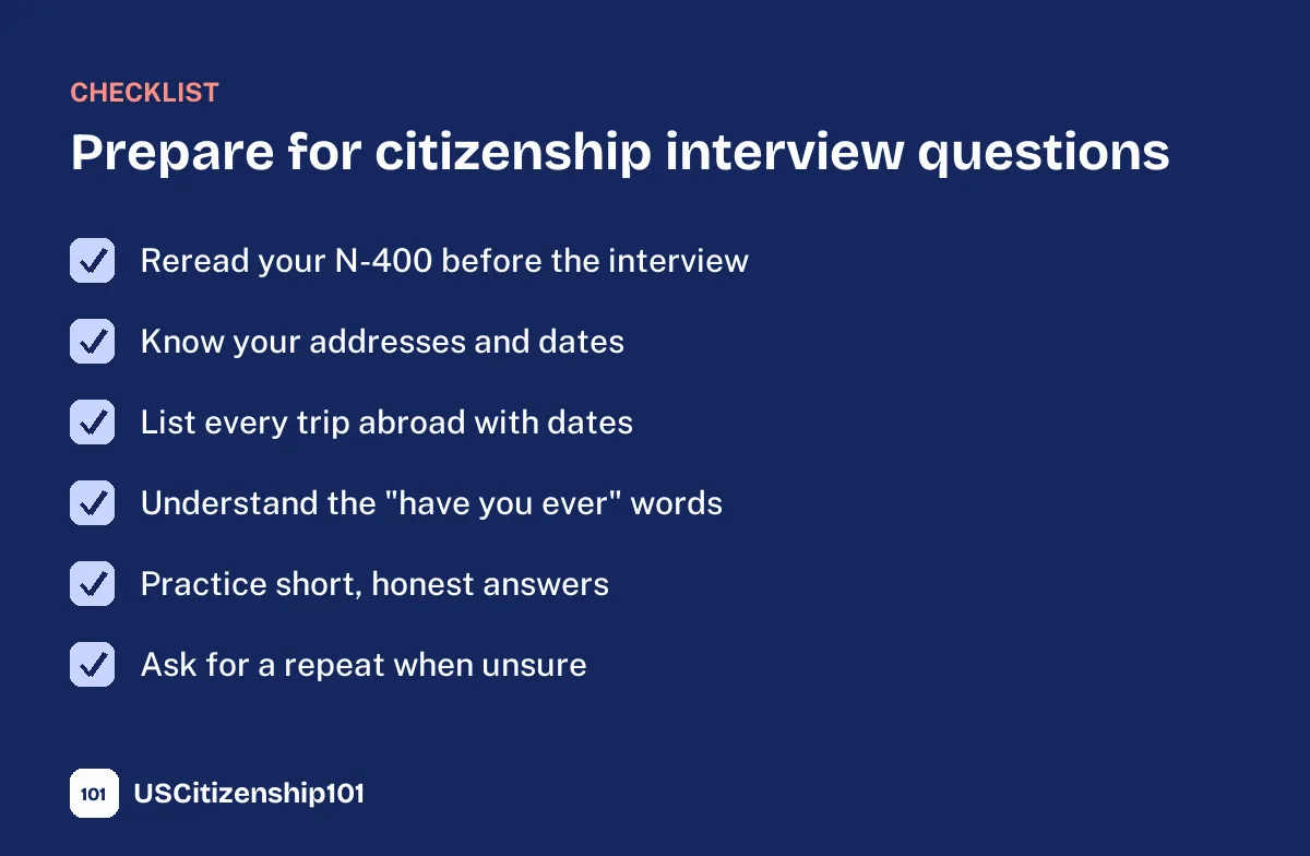 Checklist to prepare for citizenship interview questions