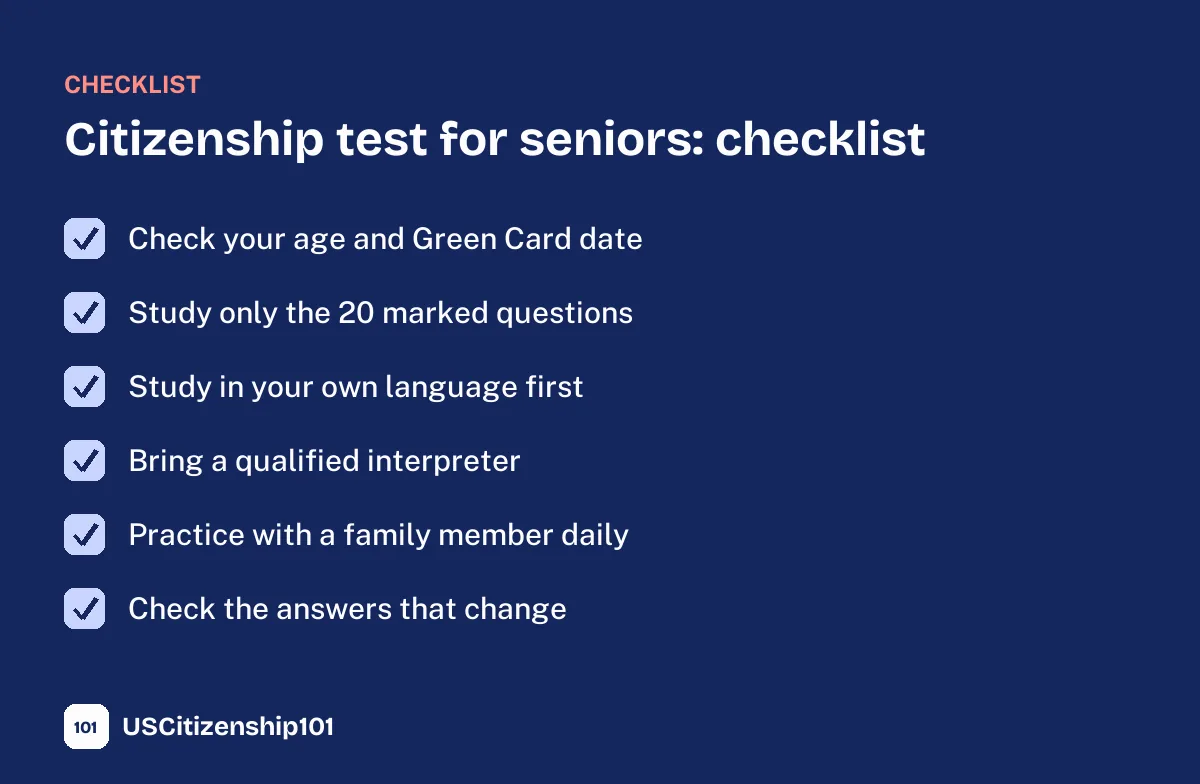 Checklist for preparing for the citizenship test for seniors
