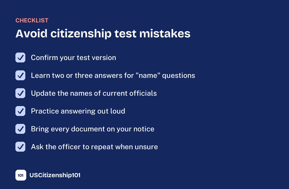 Checklist to avoid the most common citizenship test mistakes