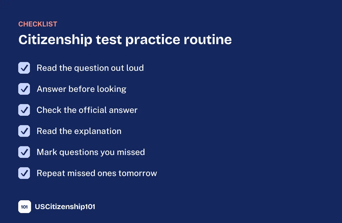 A simple citizenship test practice routine you can repeat every day