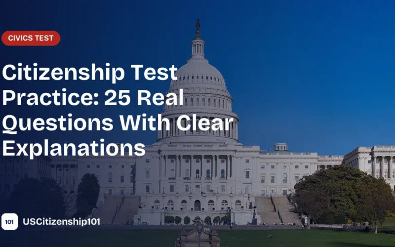 Citizenship test practice questions with the U.S. Capitol
