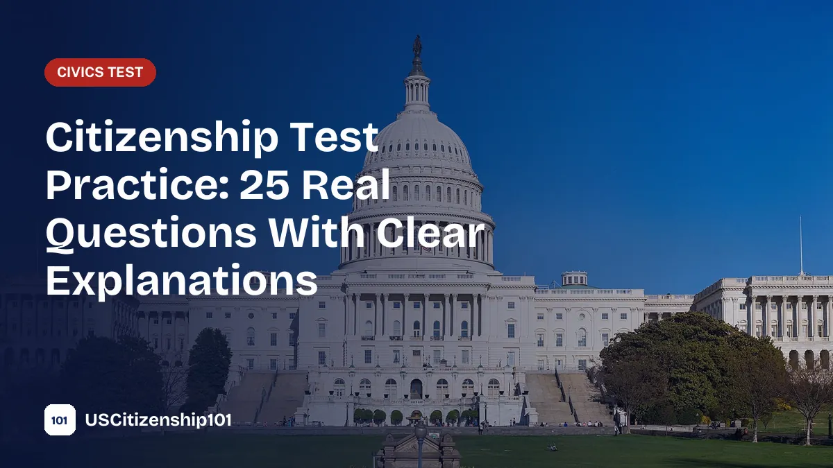 Citizenship test practice questions with the U.S. Capitol