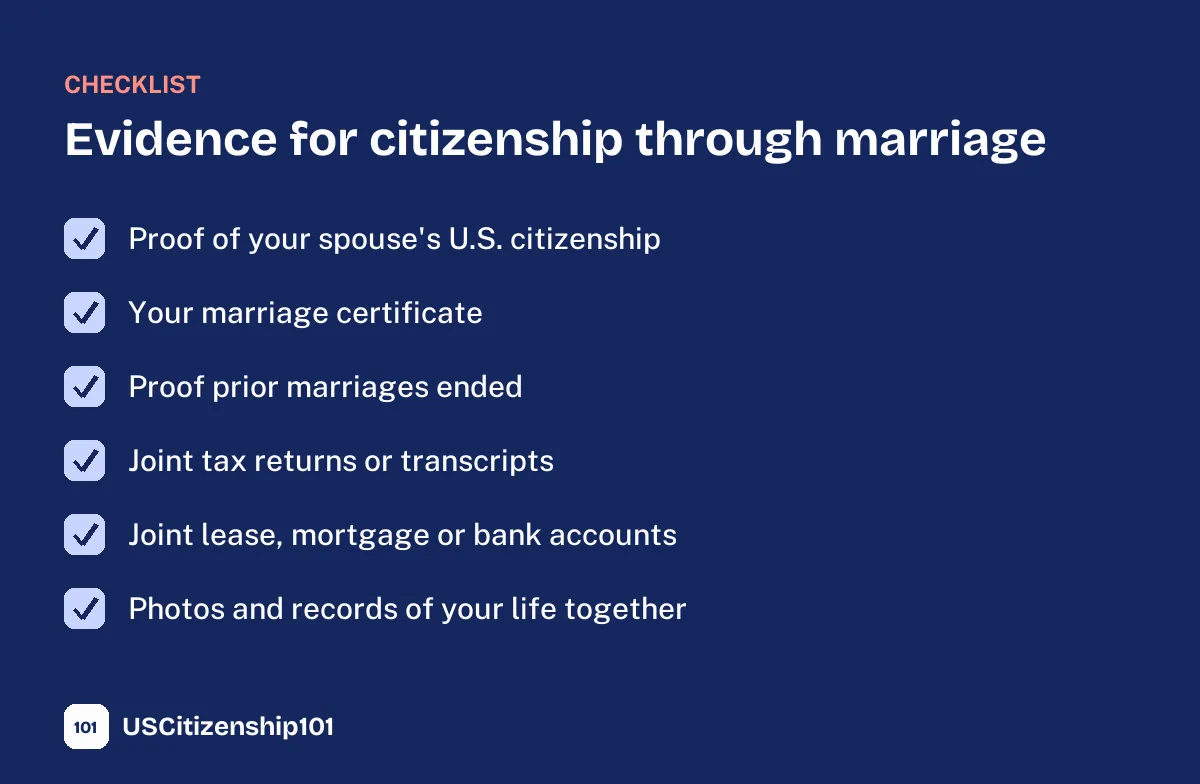 Evidence to include when applying for citizenship through marriage