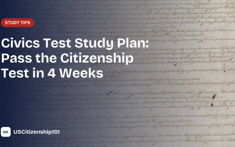 Civics test study plan for four weeks with the U.S. Constitution