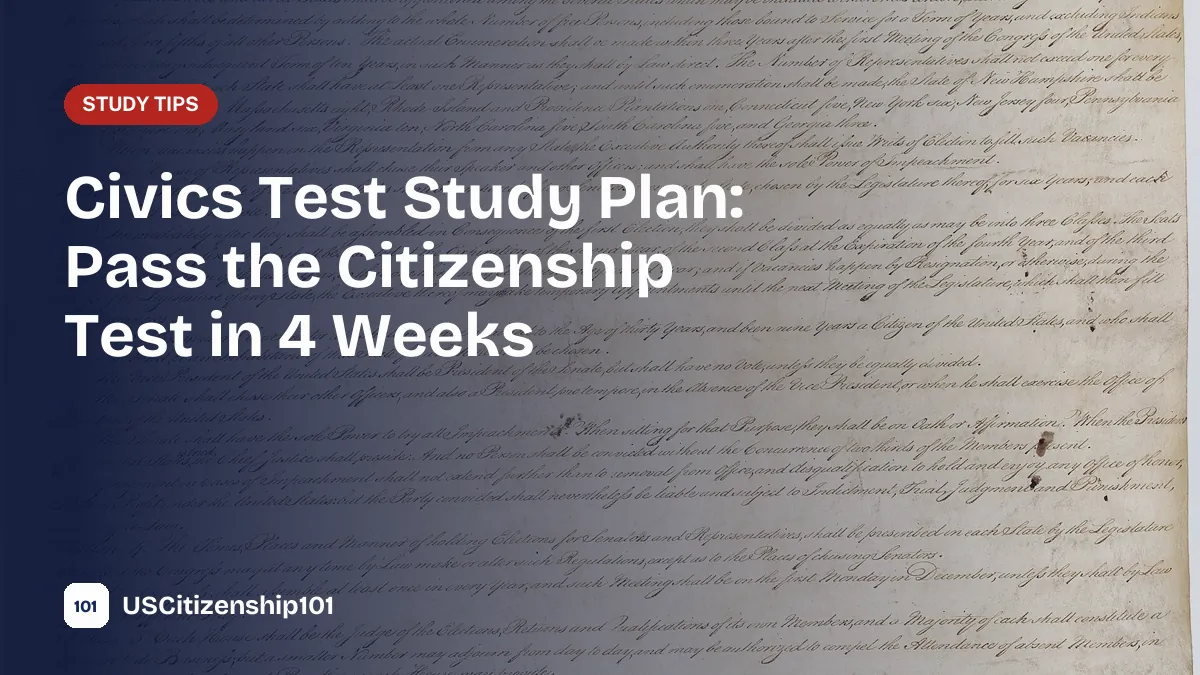 Civics test study plan for four weeks with the U.S. Constitution