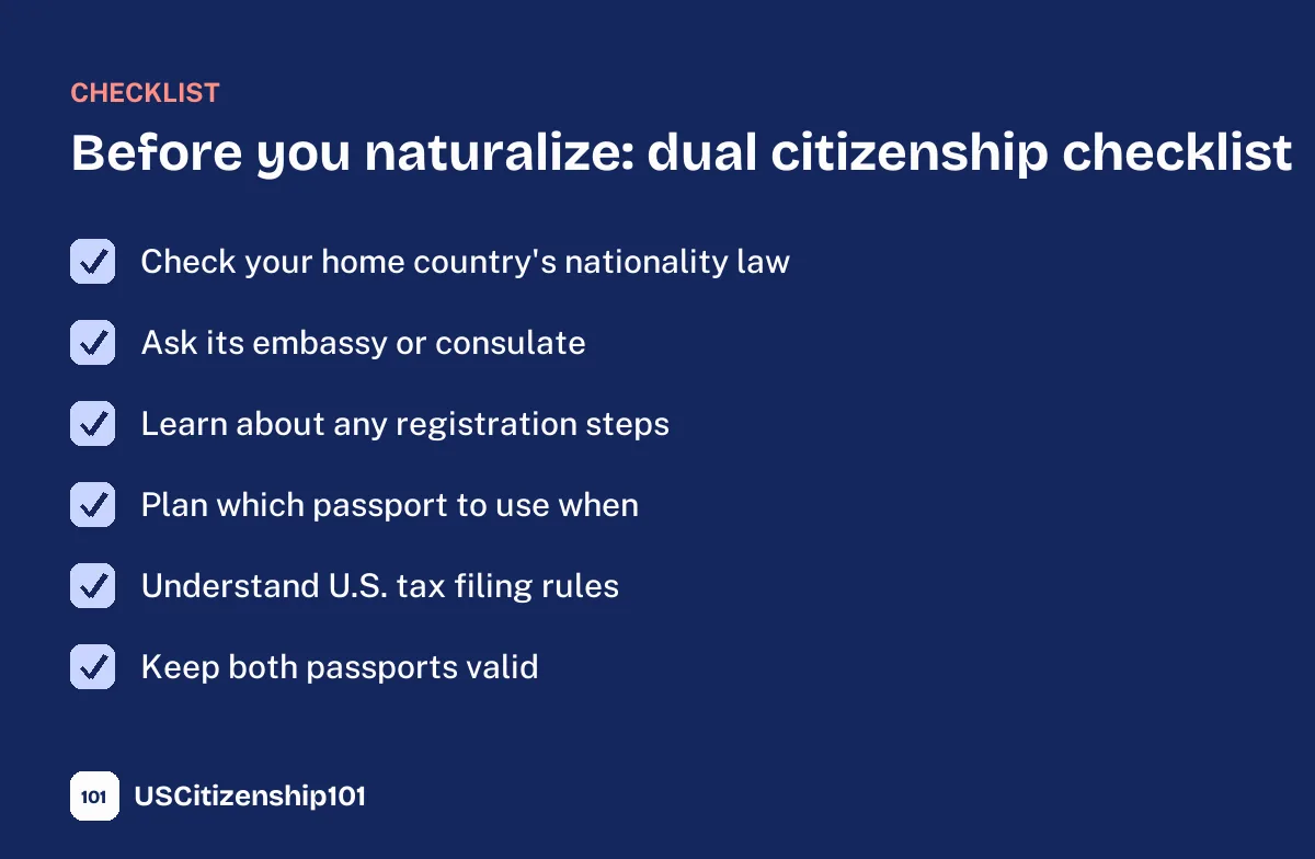 Dual citizenship checklist before you naturalize