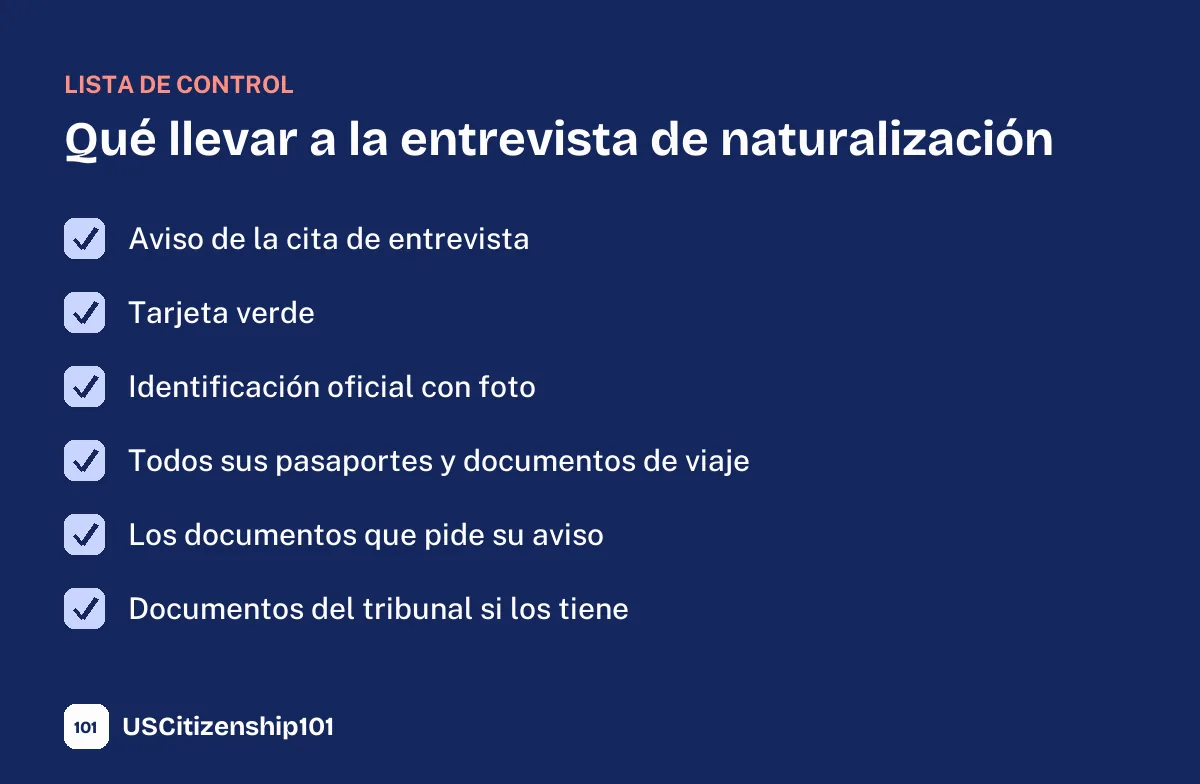 Documentos que debe llevar a la entrevista de naturalización