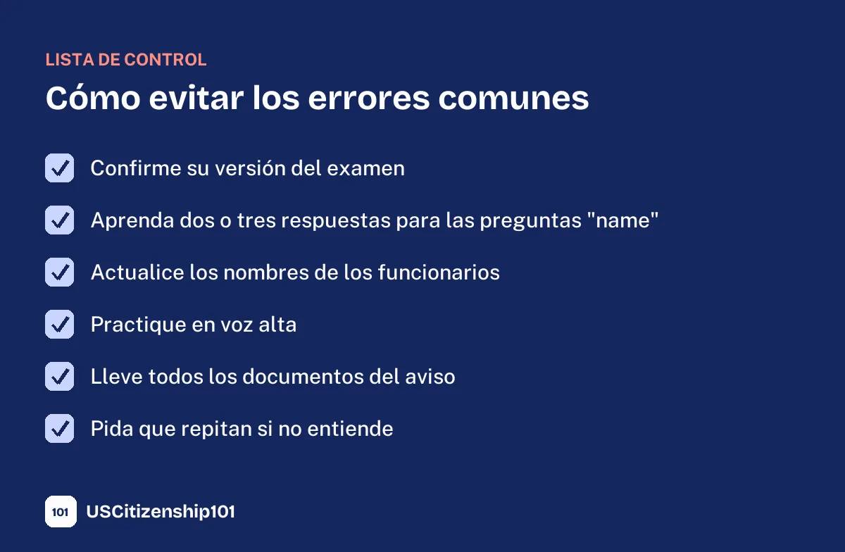 Lista para evitar los errores comunes del examen de ciudadanía
