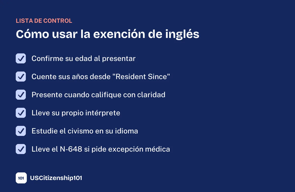 Lista para usar la exención de inglés en la entrevista
