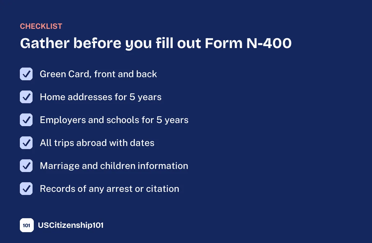 Information to gather before you fill out Form N-400
