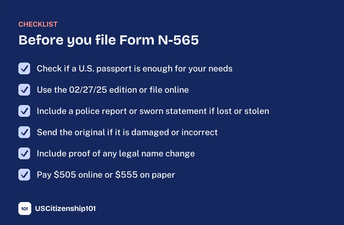 What to check before you file Form N-565