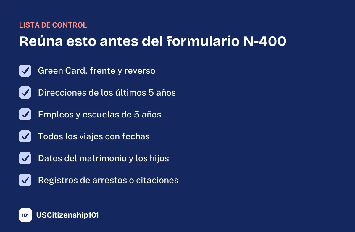 Información que debe reunir antes de llenar el formulario N-400