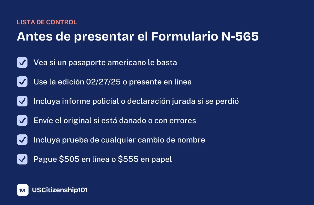Qué revisar antes de presentar el Formulario N-565