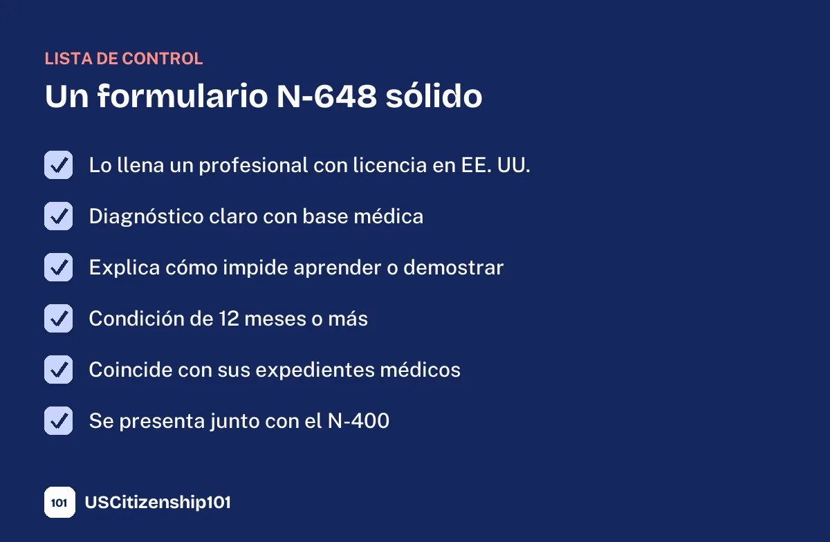 Qué incluye un formulario N-648 sólido