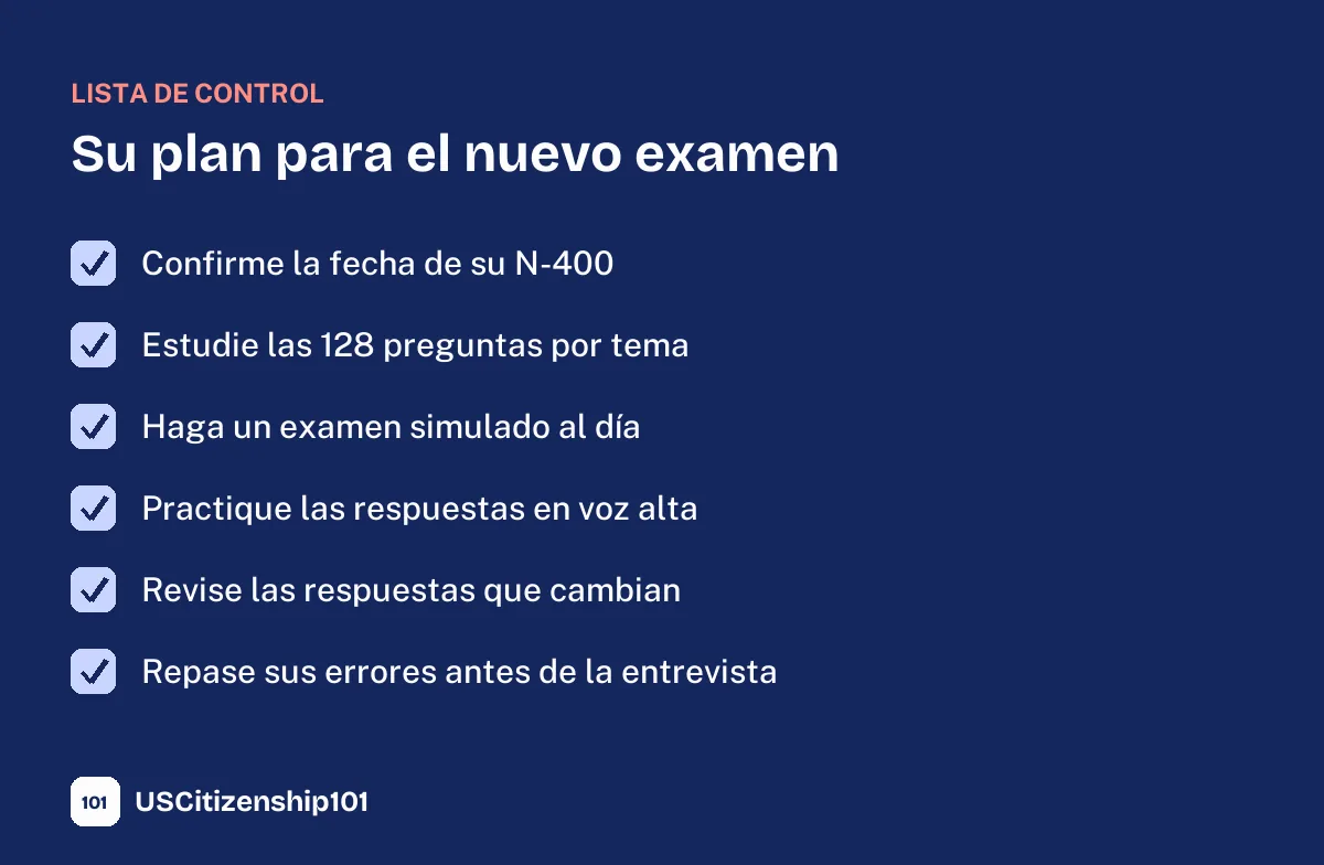 Lista de estudio del nuevo examen de ciudadanía en seis pasos