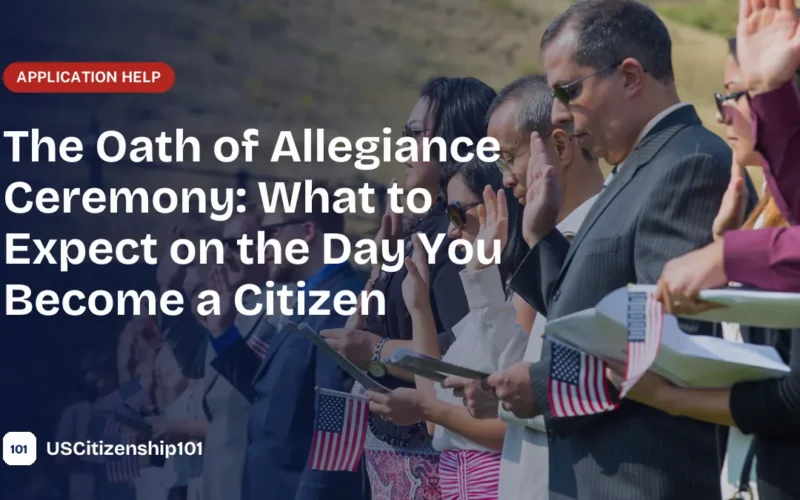 Oath of allegiance ceremony with new citizens raising their right hands