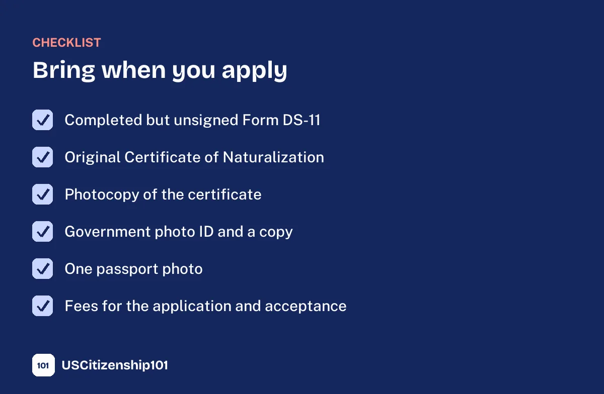 What to bring when you apply for a passport after naturalization