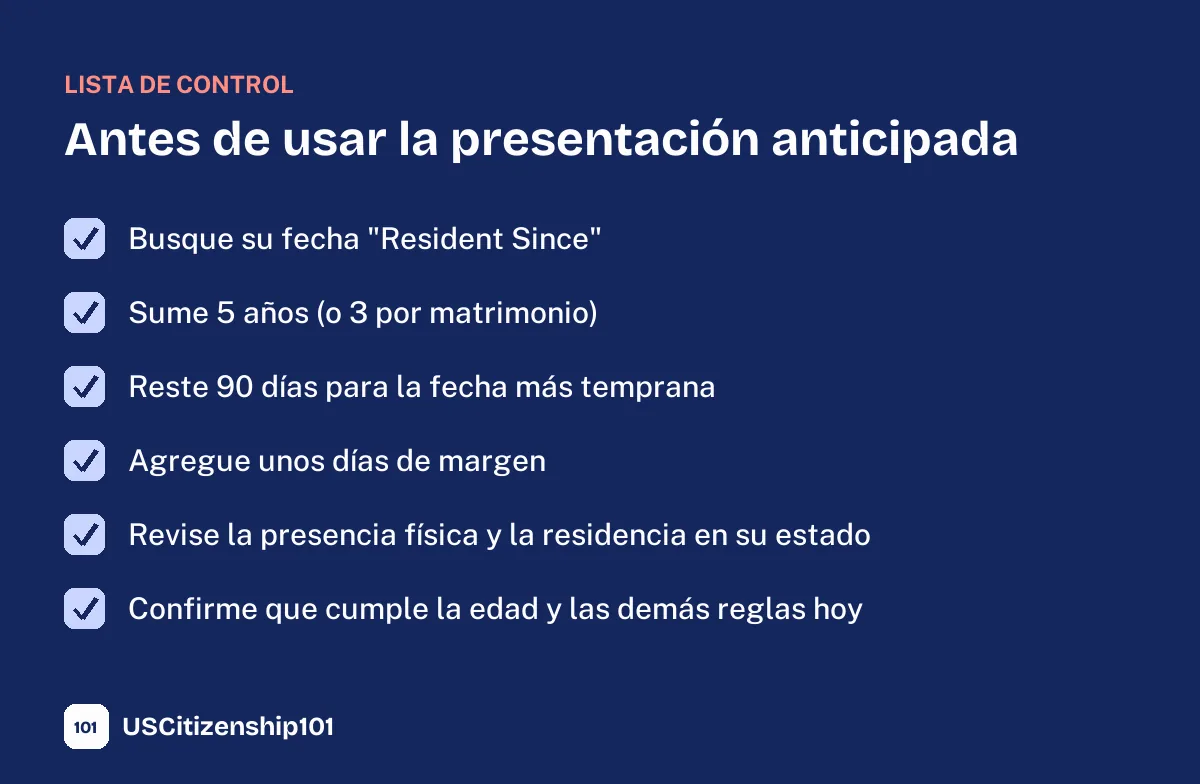 Lista para revisar antes de usar la presentación anticipada del Formulario N-400