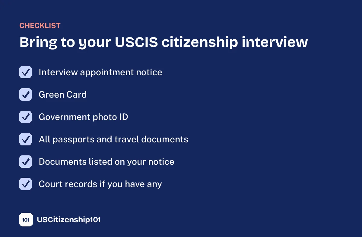 Documents to bring to your USCIS citizenship interview