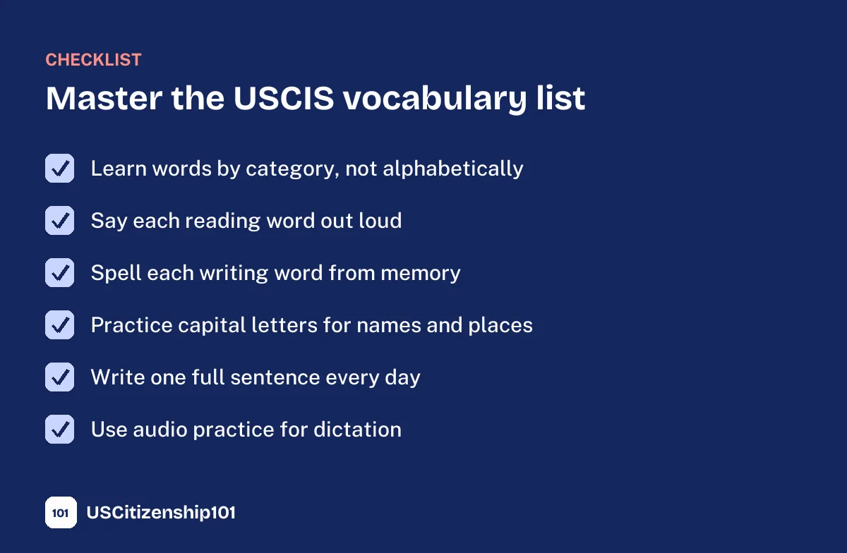How to master the USCIS vocabulary list step by step