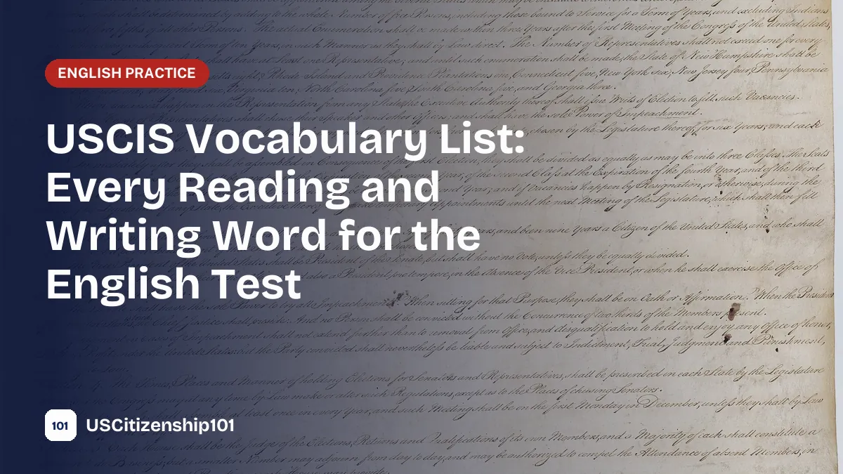 USCIS vocabulary list for the citizenship reading and writing test